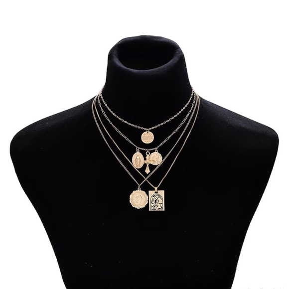 Set of Layered Gold Pendant Religious Necklaces - Picture 5 of 8